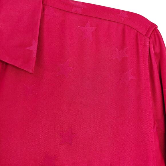 Equipment x Tabitha Simmons Star Print Satin Shirt Size XS Hot Pink Button Front - Picture 4 of 9